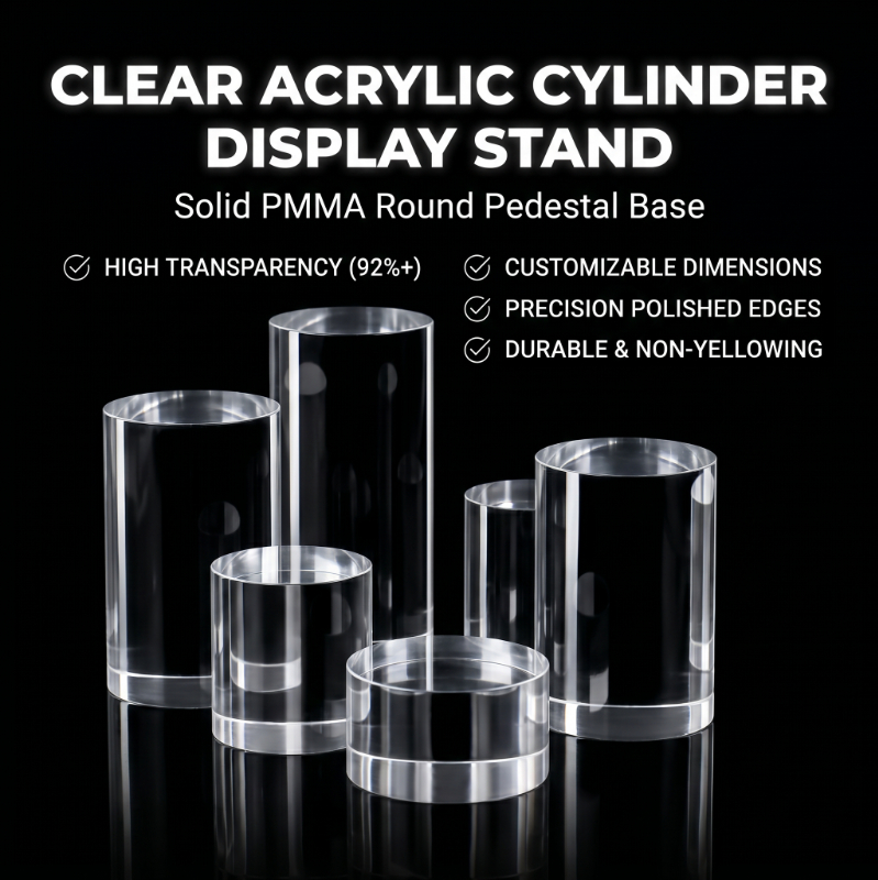 Model Figure Base - Clear Solid Acrylic Cylinder Block, PMMA